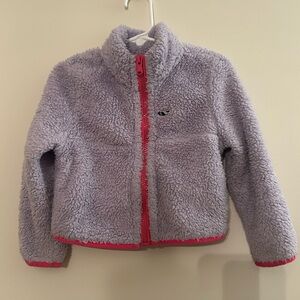 Vineyard Vines Sz 2T Lavender Sherpa Fleece Fuzzy Zip Up Jacket Hot Pink Trim